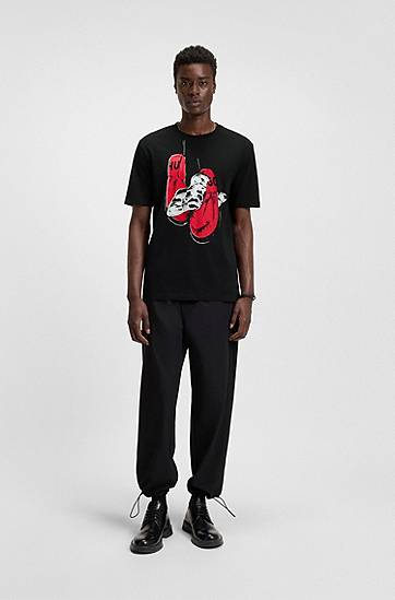 T-shirt BOSS Jersey T-Shirt with Boxing Graphic Sort | 50542560, 1