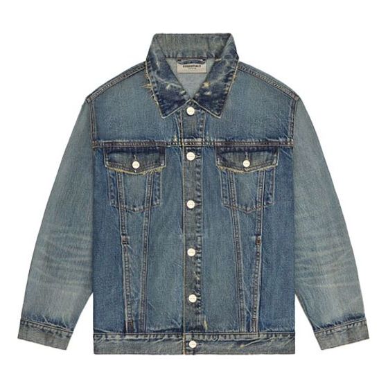 Jakke Fear of God Essentials Light Denim Trucker Jacket Blå | FOG-FW20-364