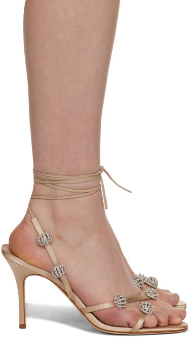 Tilbehør Manolo Blahnik Manolo Blahnik Elsaka Crystal-Embellished Satin Heeled Sandals Beige | 422-1358, 0
