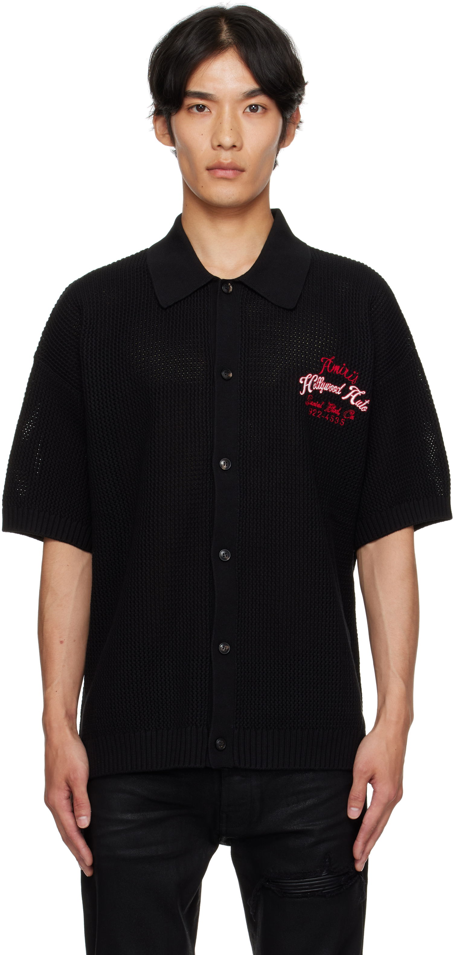 Polo skjorte AMIRI AMIRI 'Hollywood Auto' Mesh Polo Shirt Sort | AMKNIR1028, 0