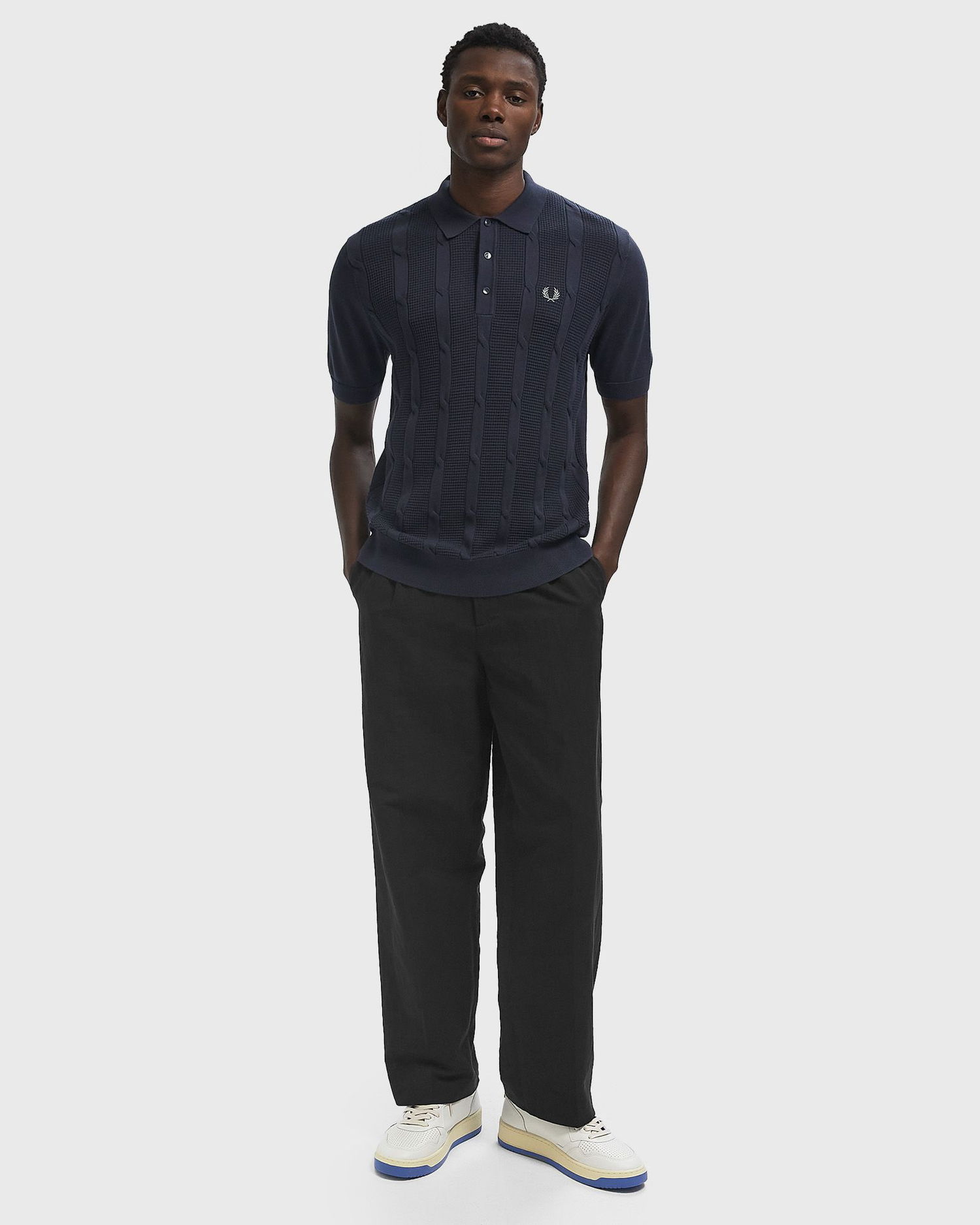 Polo skjorte Fred Perry Cable Knit Polo Shirt Mørkeblå | K1313-738, 1
