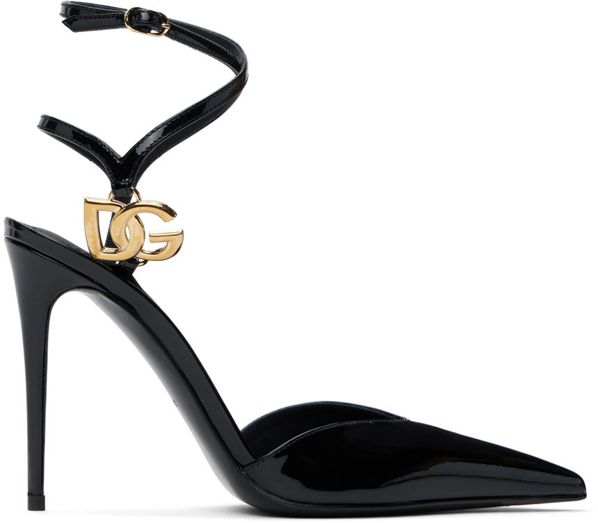 Sneakers og sko Dolce & Gabbana Lollo Patent Leather Slingback Heels Sort | CG0726 AP622, 0