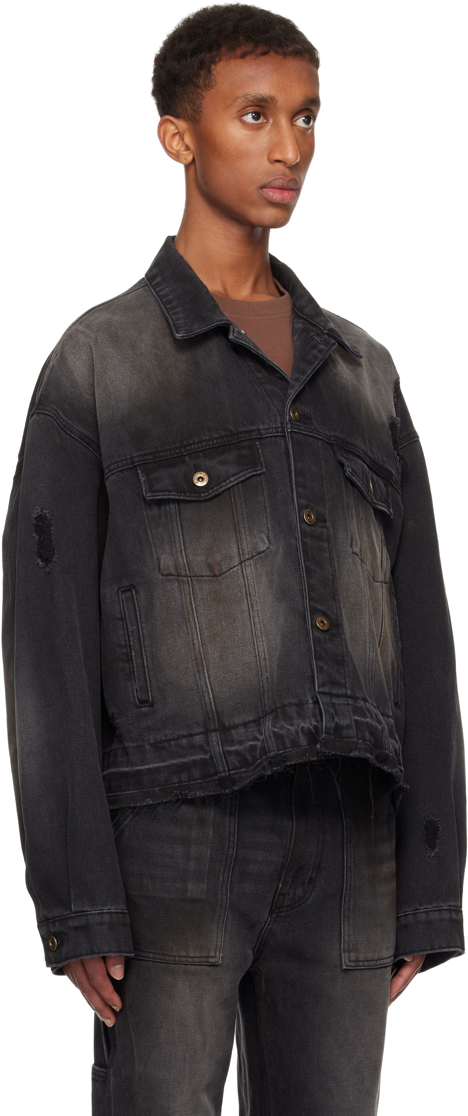 Jakke We11done Distressed Denim Jacket Sort | WD-DJ3-24-310-U-BK, 1
