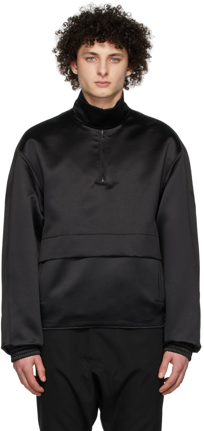 Sweatshirt We11done We11done Half-Zip Mock Neck Polyester Anorak Sort | WD-JK1-22-075-M-BK