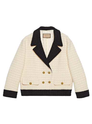 Jakke Gucci Double-Breasted Tweed Jacket Beige | 731310 ZAK59 9791