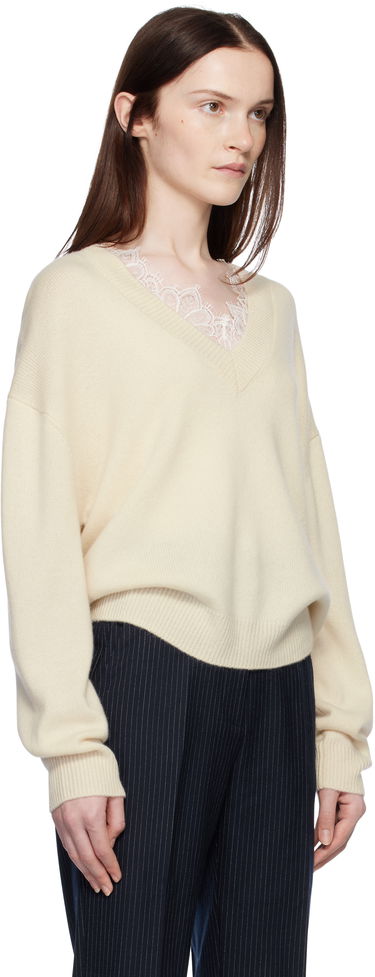 Sweater Anine Bing ANINE BING Lee Lace-Trim V-Neck Sweater Beige | A-09-3280-101, 1