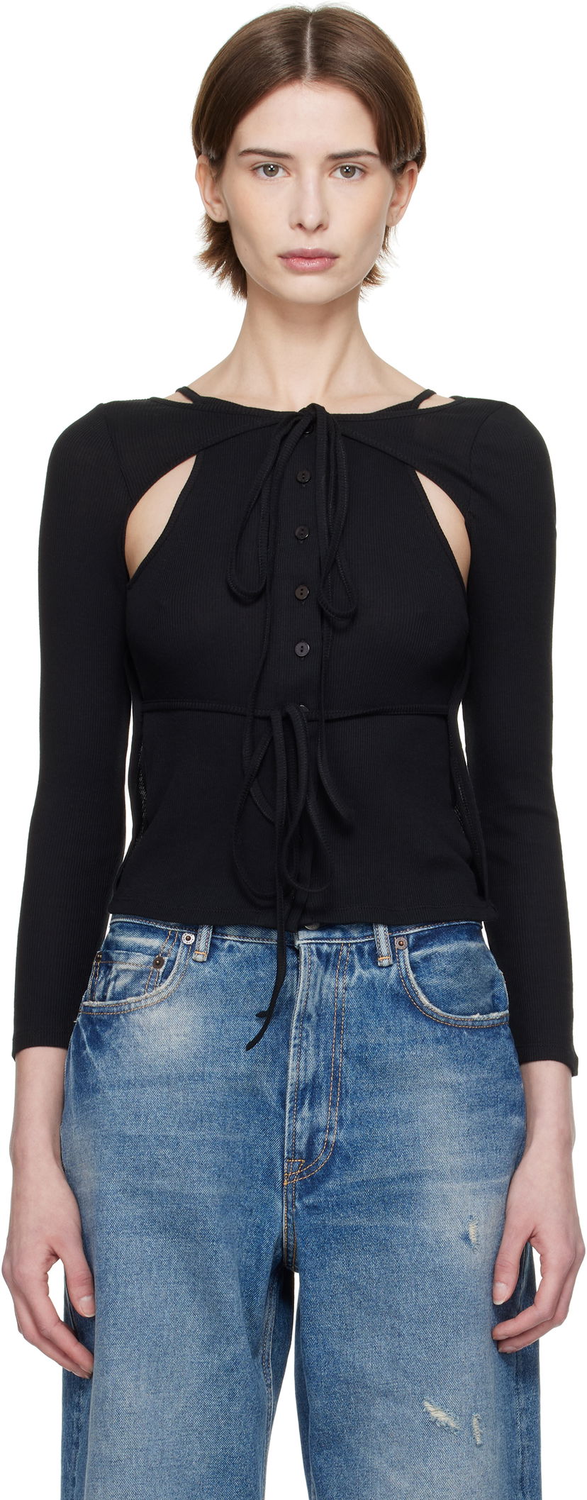 Sweater Eckhaus Latta Eckhaus Latta Ribbed Cutout Top Sort | 1207-EL-PS25-A -
