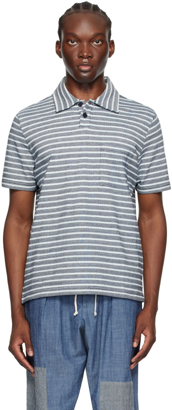 Polo skjorte Universal Works Universal Works Newlyn Striped Polo Blå | P3088