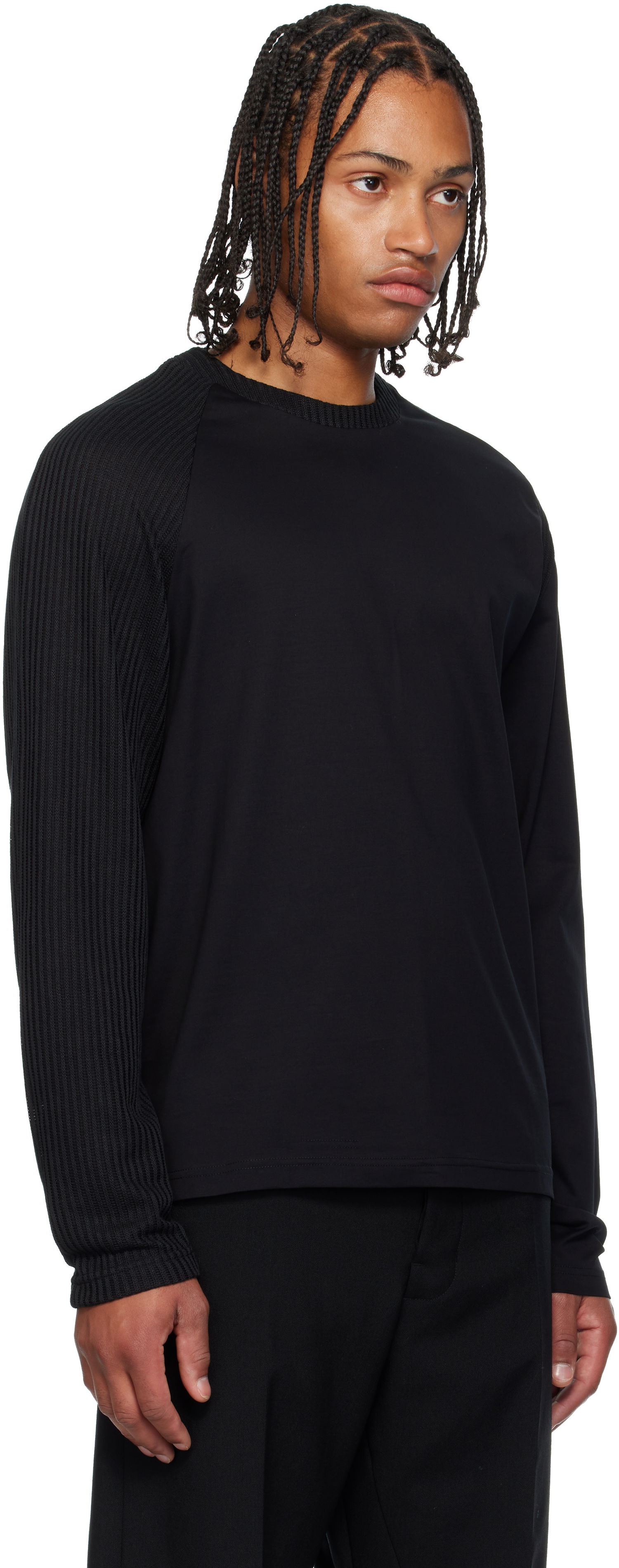 T-shirt HELIOT EMIL Obscura Long Sleeve T-Shirt with Ribbed Details Sort | AW25_M_09_152_BLK01, 1