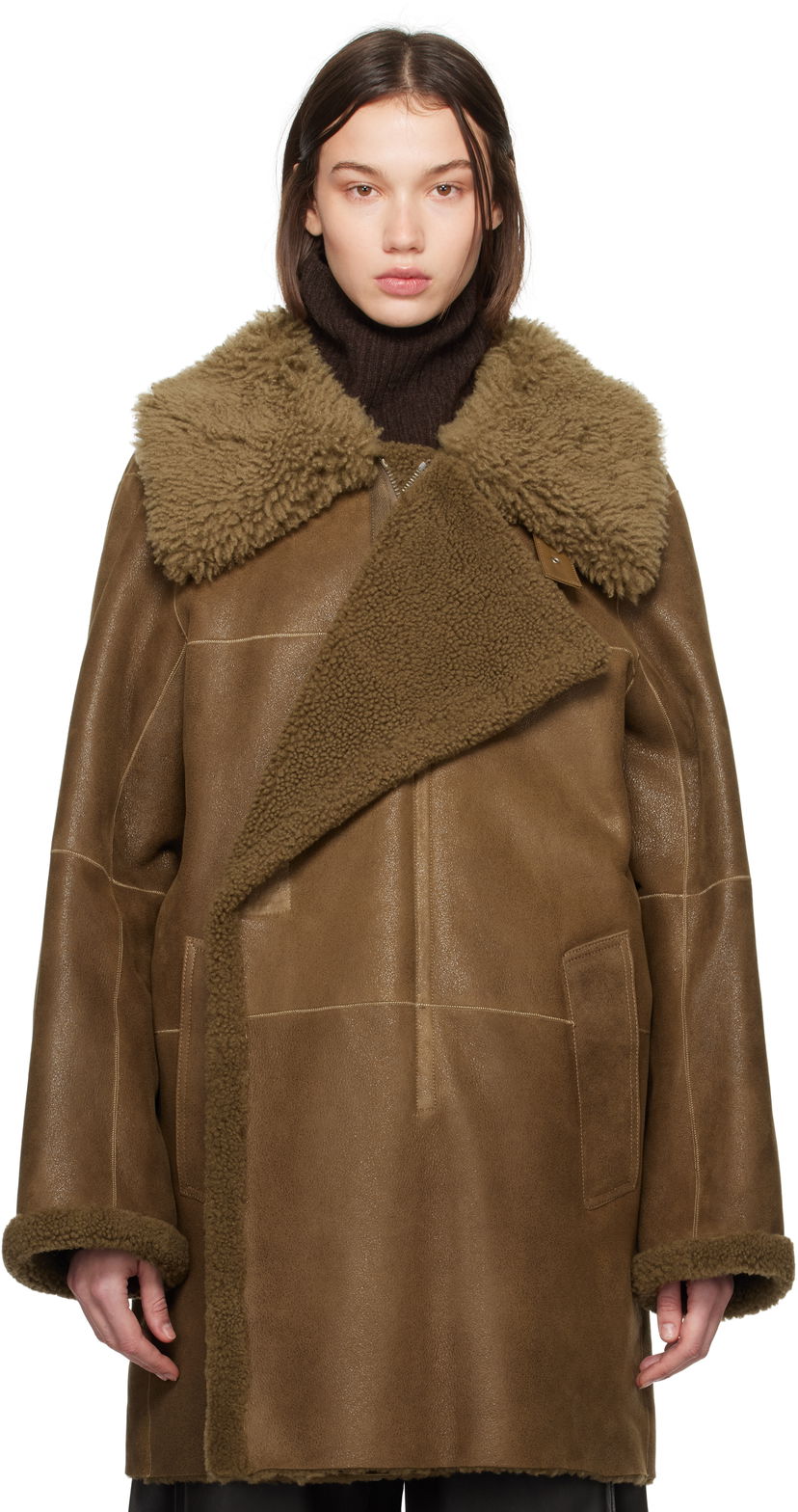 Frakker LEMAIRE Lemaire Asymmetrical Shearling Coat Brun | CO1079 LL0037