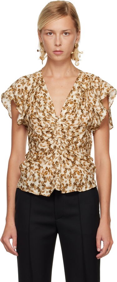 Skjorte ISABEL MARANT Lonea Ruched V-Neck Blouse Flerfarvet | HT0228FA-C3J10I, 0