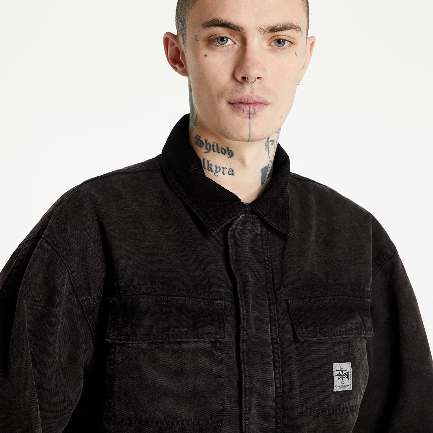 Jakke Stüssy Washed Canvas Shop Jacket Sort | 115589 black, 1