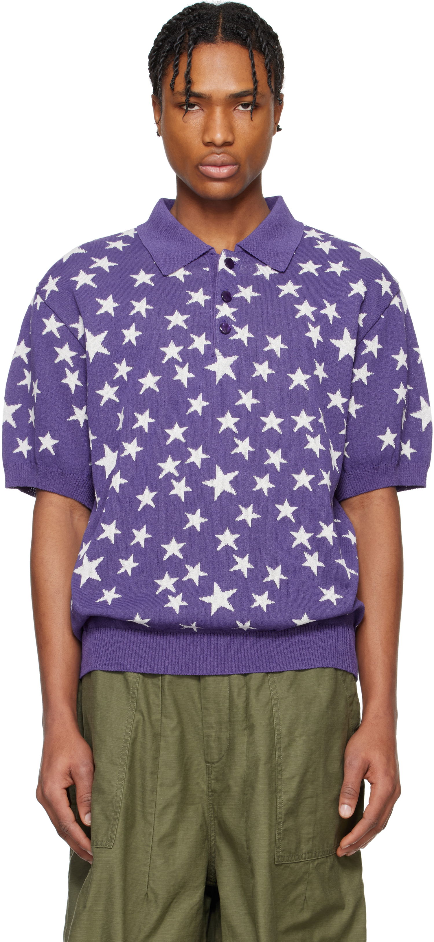 Polo skjorte Needles NEEDLES Short Sleeve Star Knit Polo Lilla | QV375, 0