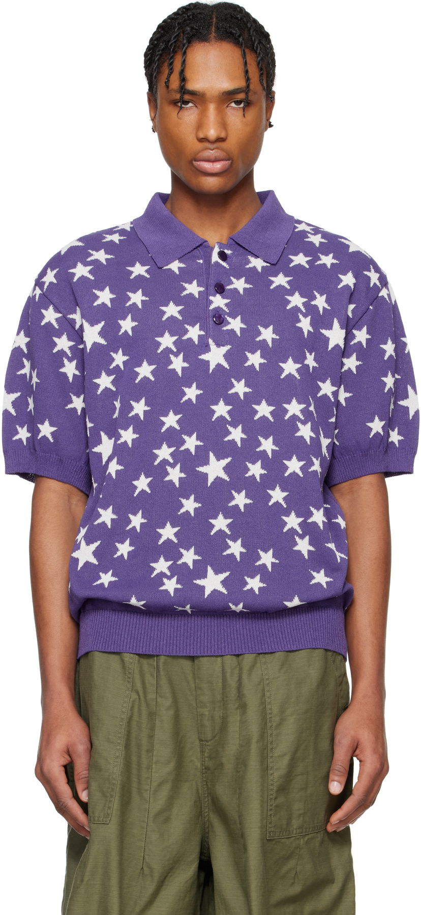 Polo skjorte Needles NEEDLES Short Sleeve Star Knit Polo Lilla | QV375
