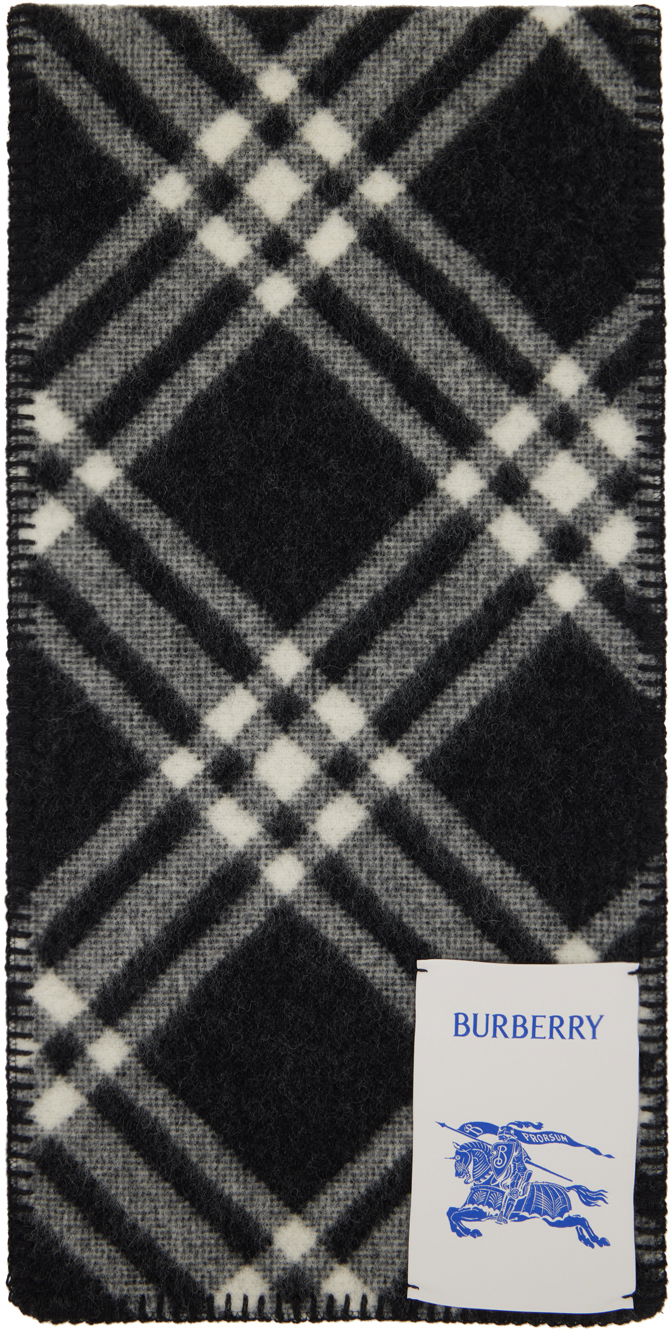 Tørklæde Burberry Check Wool Scarf Black / Off-White Sort | 8079246