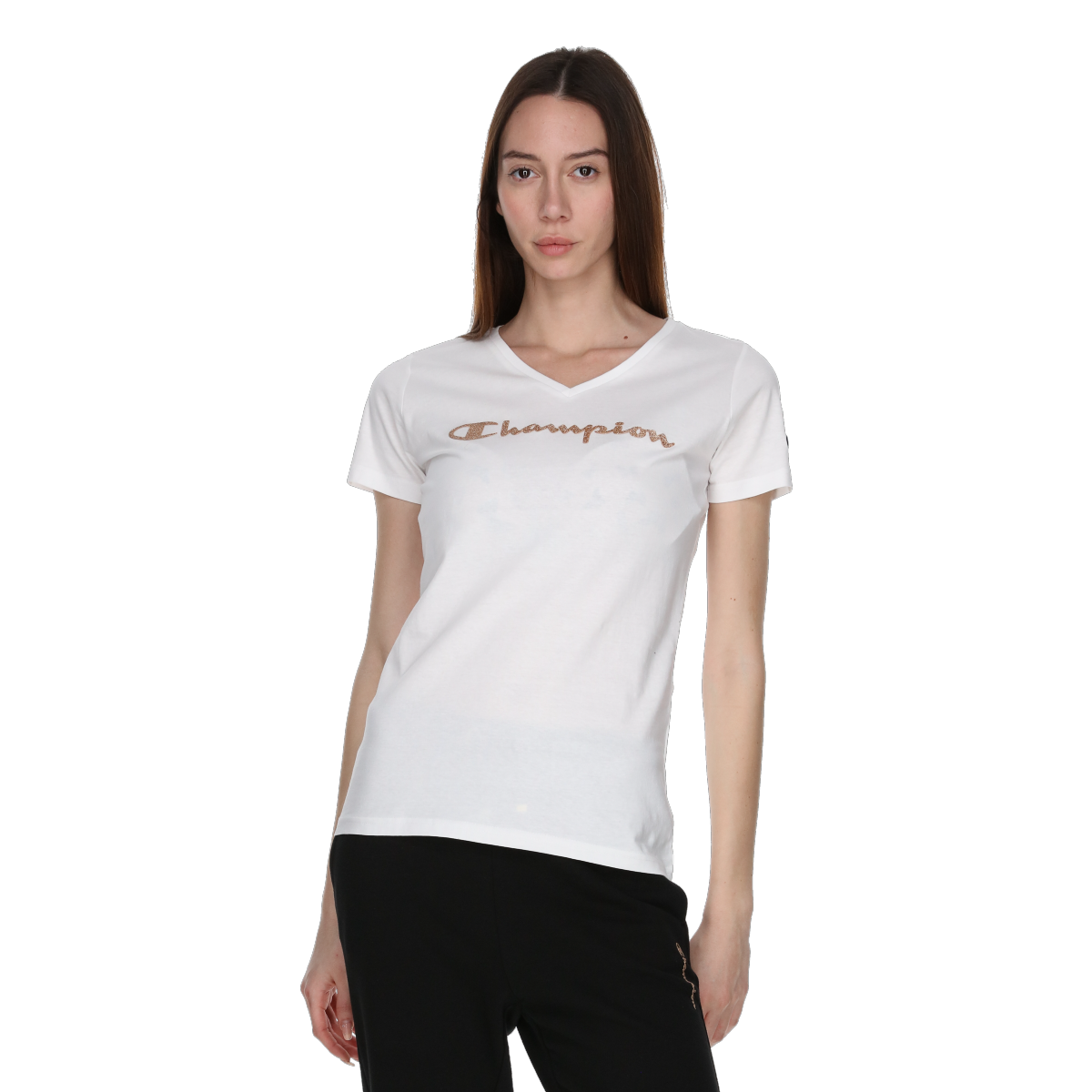T-shirt Champion Script Logo V-Neck T-Shirt Hvid | 118191-WW001, 0