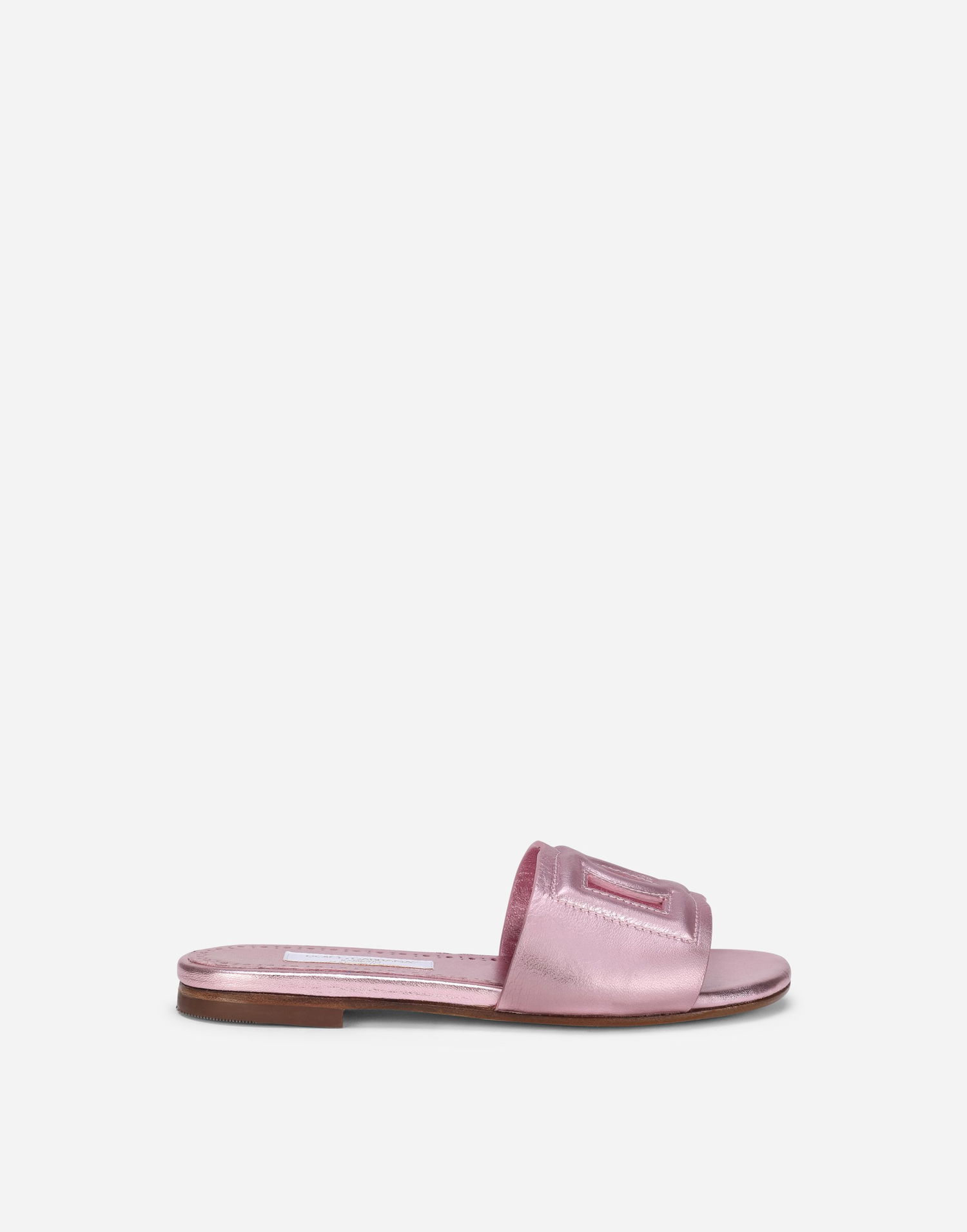 Sneakers og sko Dolce & Gabbana Flat Metallic Leather Monogram Slide Sandals Lyserød | D11032A54398M305, 0