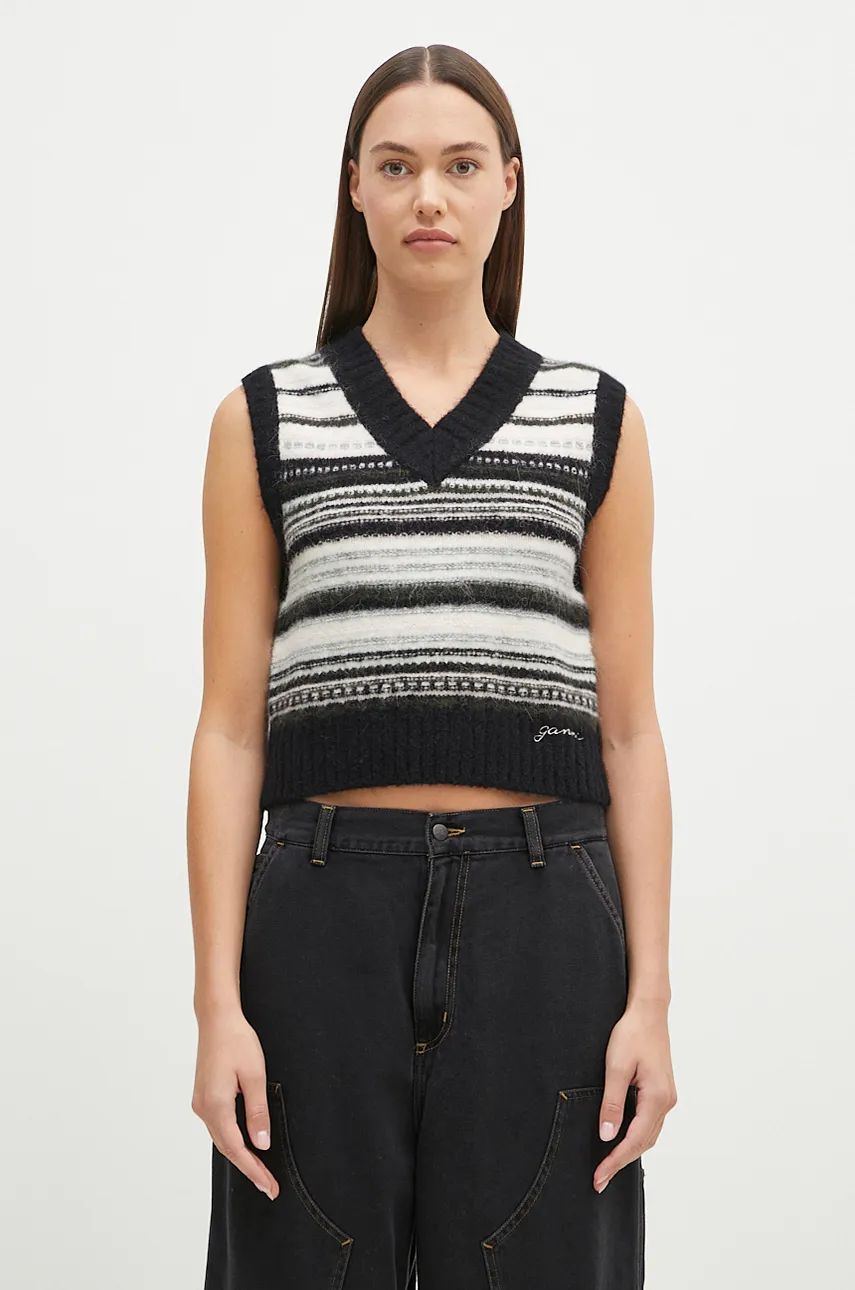 Sweater GANNI Wool Stripe Vest Sort | K2327, 0