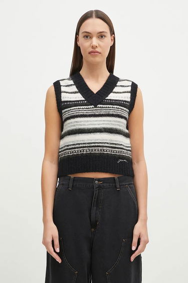 Sweater GANNI Wool Stripe Vest Sort | K2327, 0