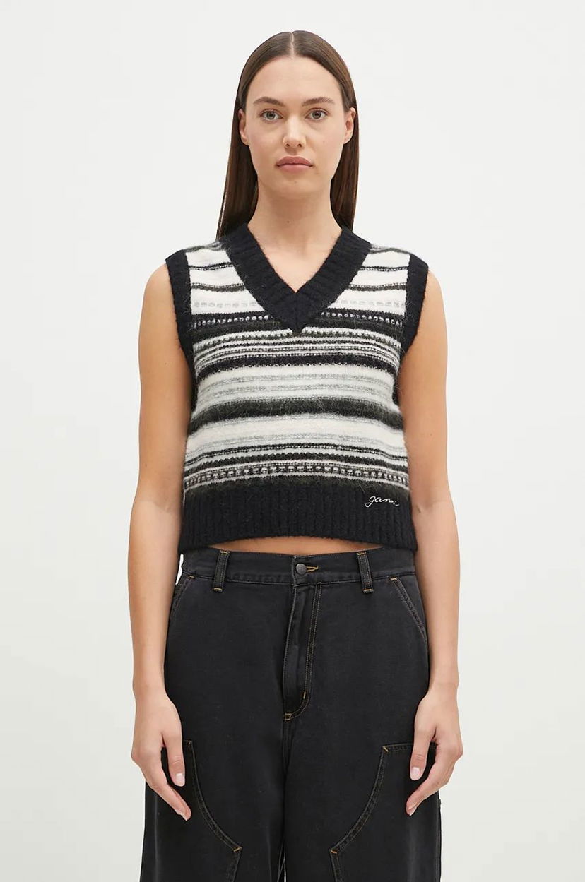 Sweater GANNI Wool Stripe Vest Sort | K2327