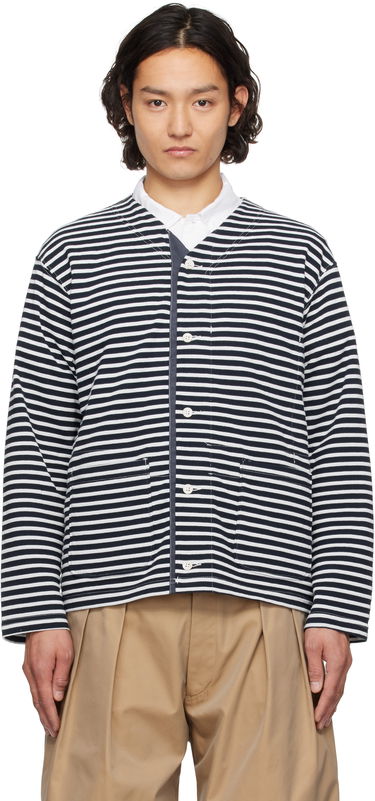 Sweater Engineered Garments Engineered Garments PC Stripe Jersey Knit Cardigan Mørkeblå | 25S1B030, 0