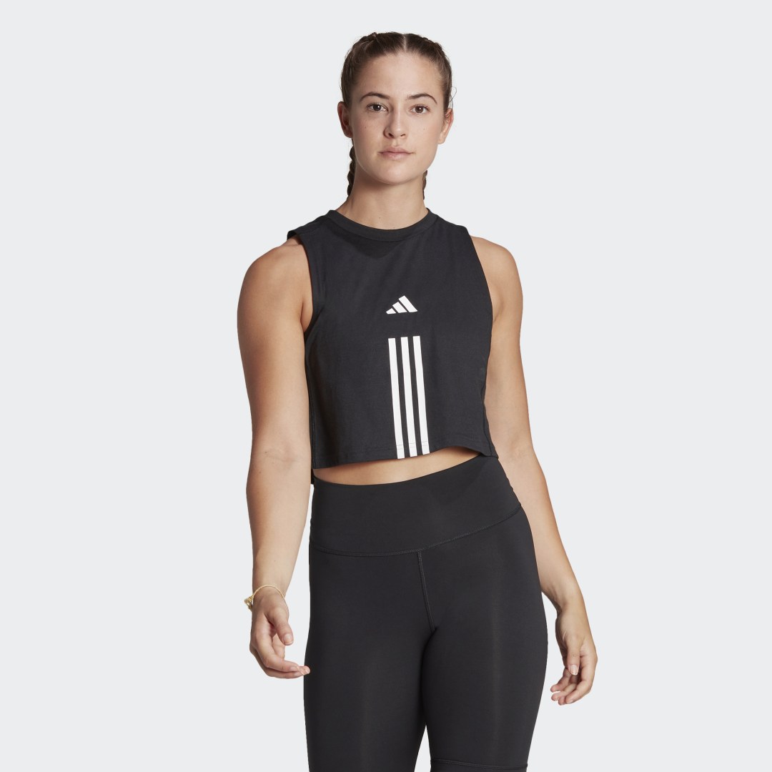 Crop top adidas Originals Train Essentials Train Cotton 3-Stripes Crop Top Sort | HR7847, 0