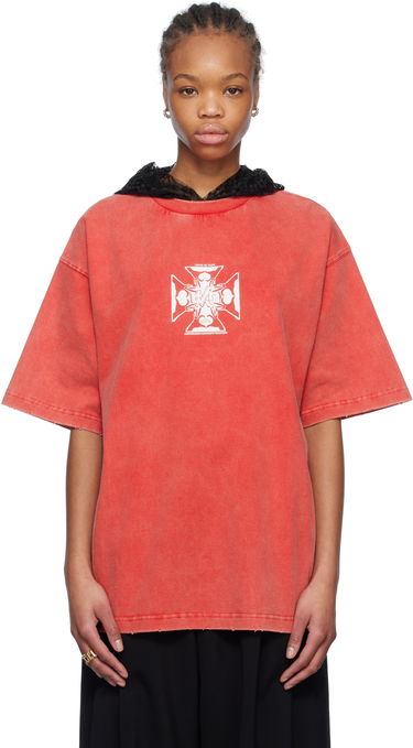T-shirt We11done We11done Heart Cross Hooded T-Shirt Rød | WD-TH0-25-842-U-RD, 0