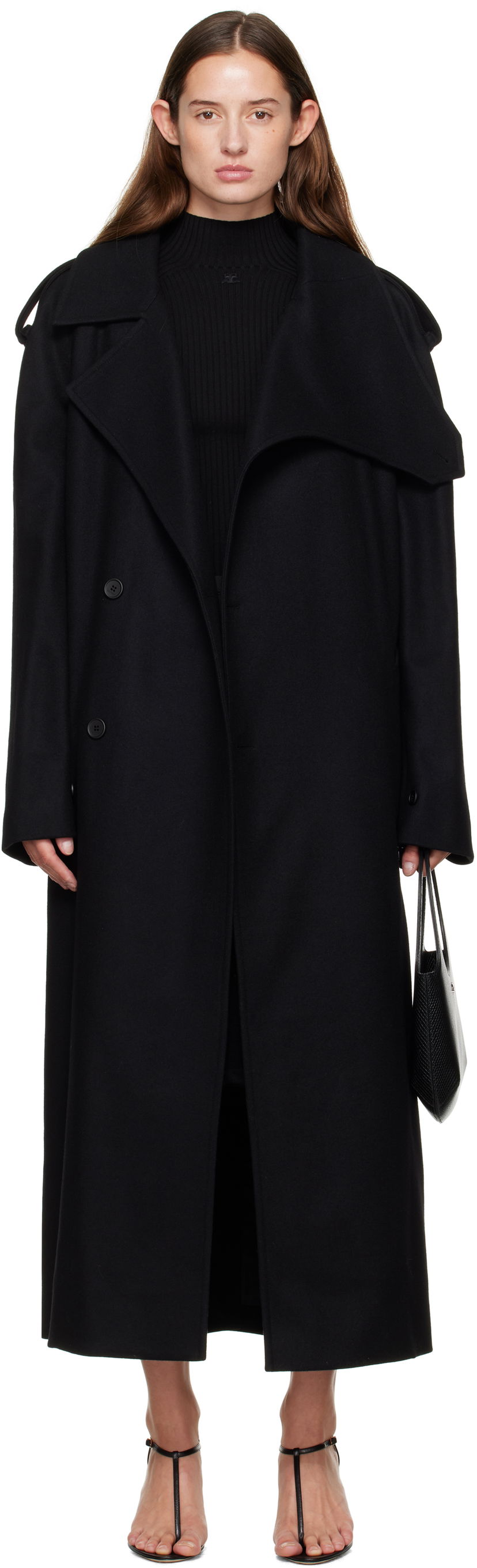 Trenchcoat Courrèges Courrèges Oblique Wool Trench Coat Sort | 325CMA236WO0036