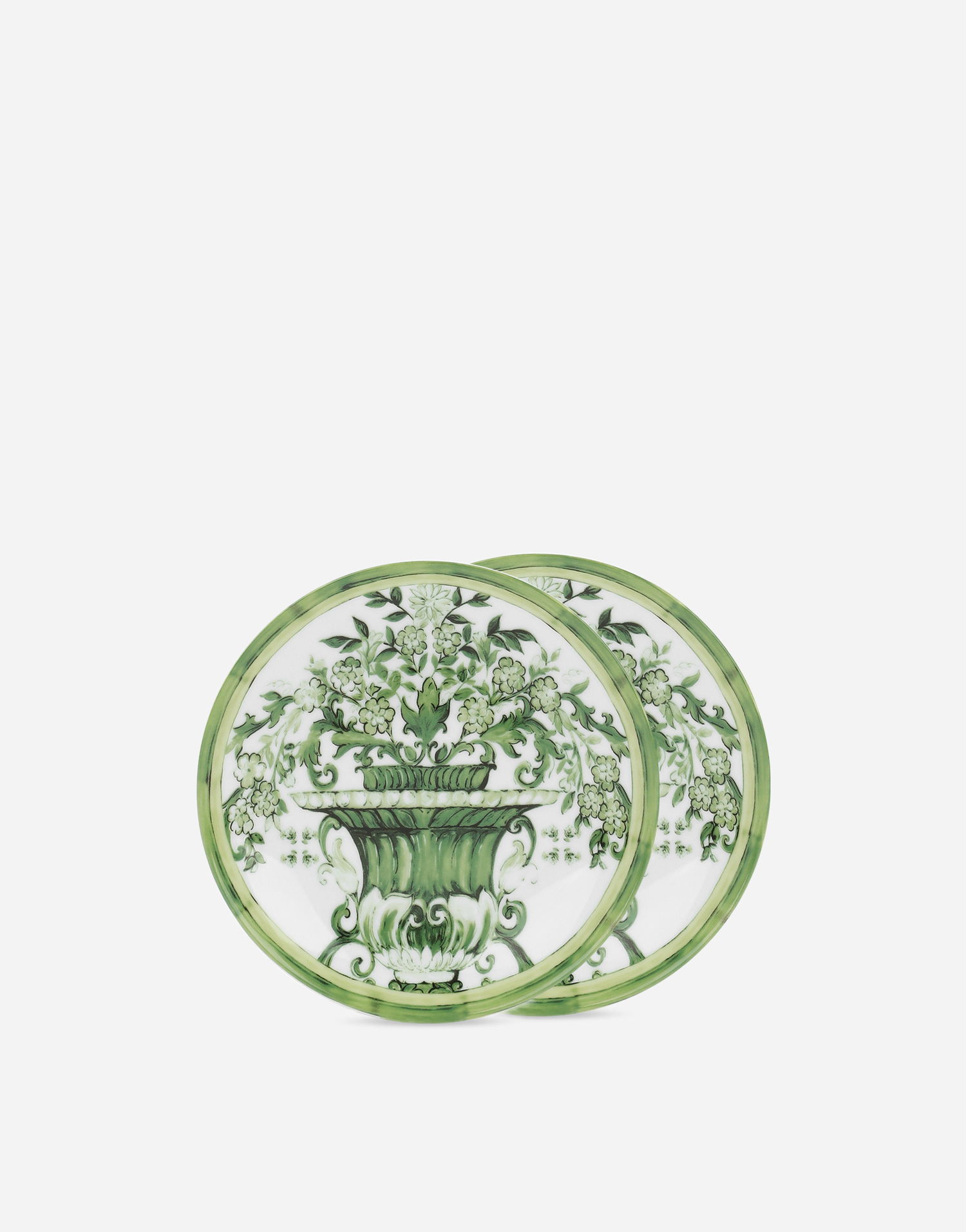Home decor Dolce & Gabbana Dolce & Gabbana Set of 2 Porcelain Bread Plates with Green Floral Design Grøn | TC0S02TCA88UV019, 0