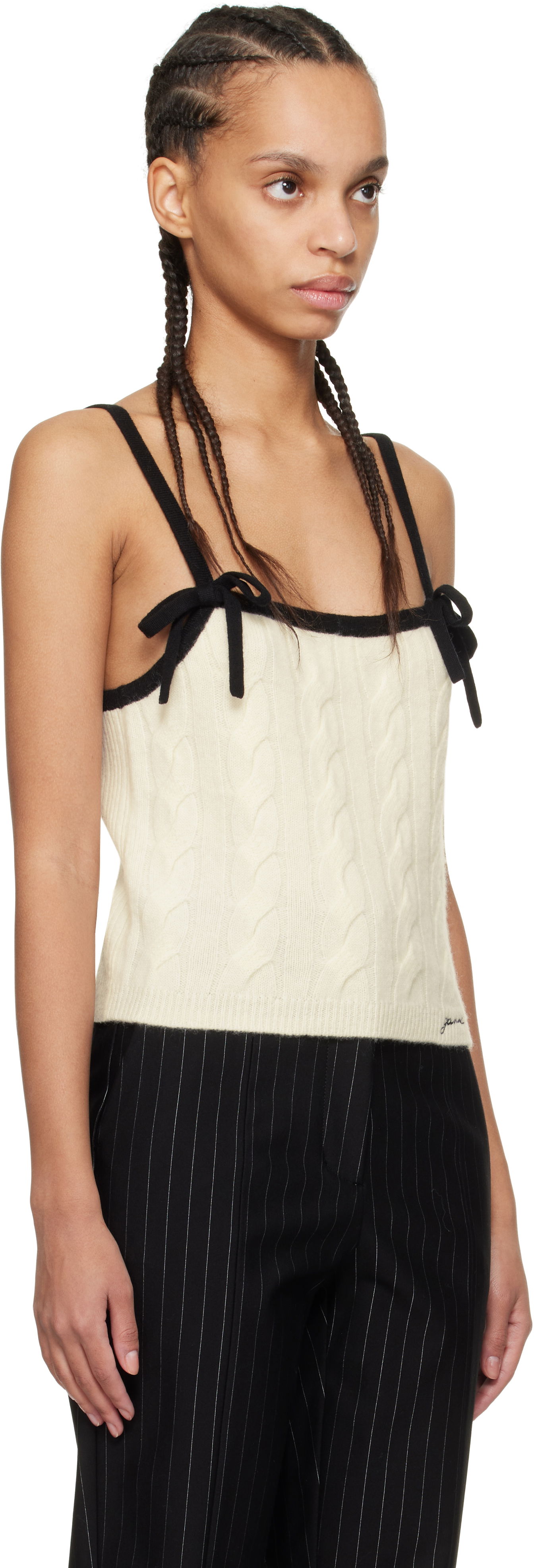 Tanktop GANNI Off-White & Black Cashmere Mix Strap Tank Top Beige | K2416, 1