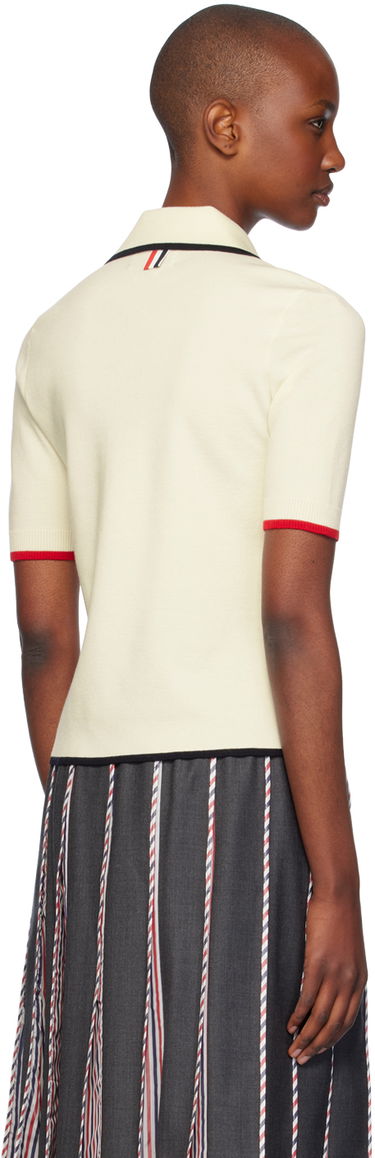 Polo skjorte Thom Browne Thom Browne Wool Zip Polo Hvid | FKP109B-Y1037, 2