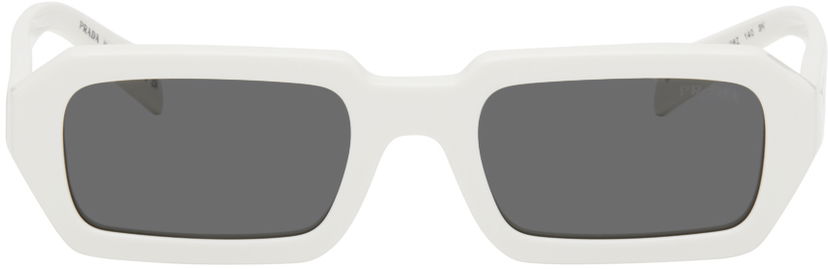 Solbriller Prada Rectangular Sunglasses Hvid | 0PR A12S 17K08Z 8056597967891