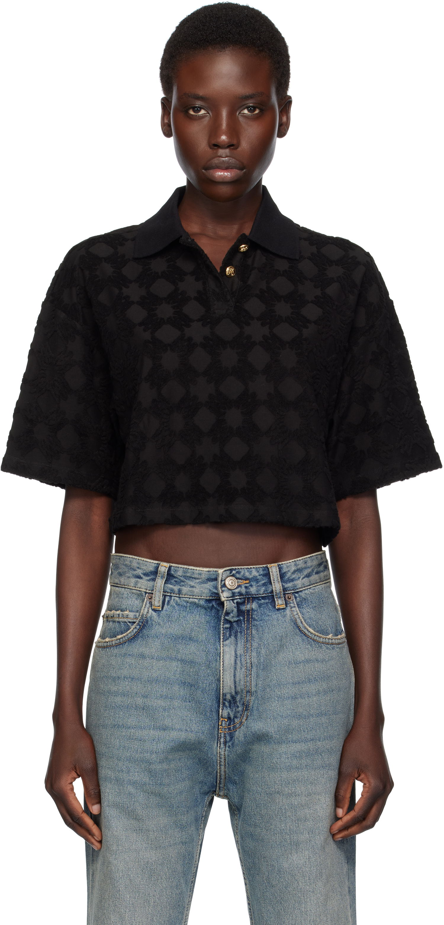 Polo skjorte AMIRI AMIRI MA Quad Toweling Cropped Polo Sort | AWJYPO1009, 0