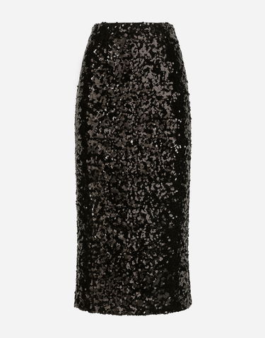 Nederdel Dolce & Gabbana Sequined Calf-Length Skirt Sort | F4CRGTHLMZMN0000, 0