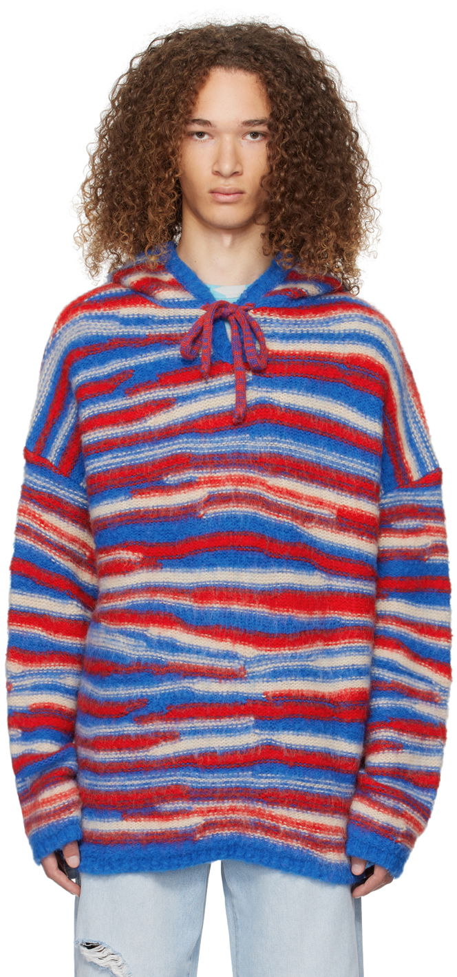 Sweater ERL ERL Striped Knit Hoodie Rød | ERL07N015, 0