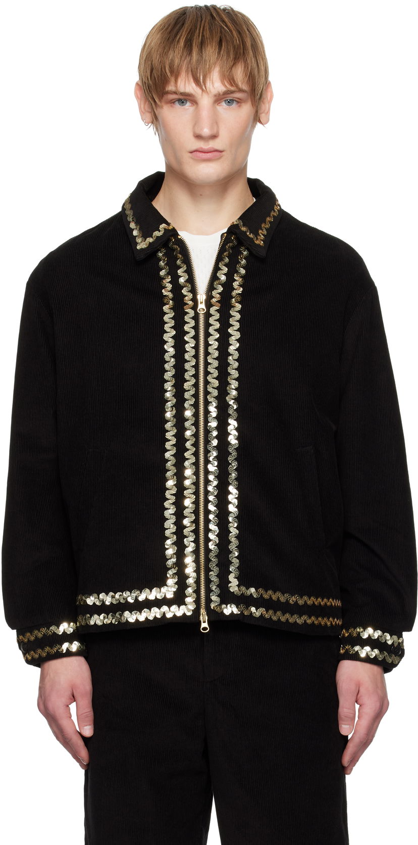 Jakke Bode Sequined Corduroy Jacket Sort | MRF24JA007