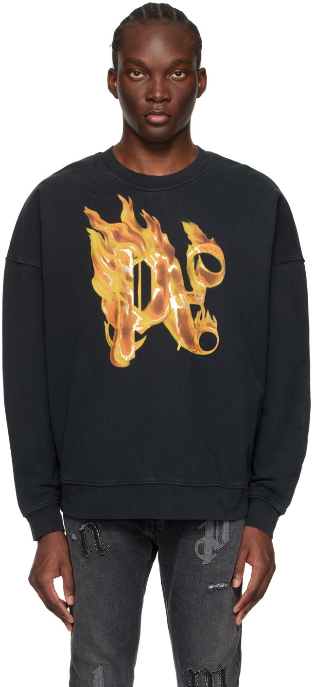 Sweatshirt Palm Angels Burning Monogram Sweatshirt Sort | PMBA074R24FLE0041076