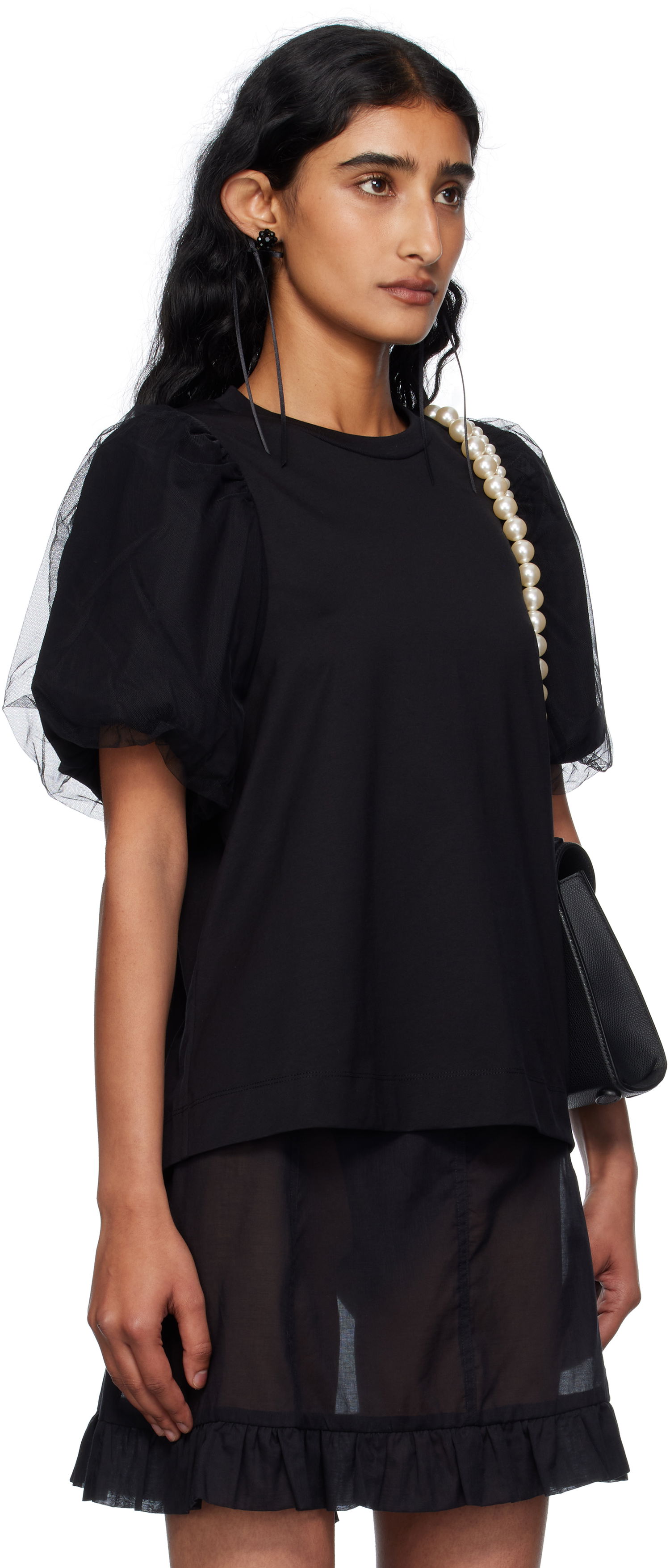 T-shirt Simone Rocha Simone Rocha Tulle Overlay Puff Sleeve T-Shirt Sort | 5397 0553, 1