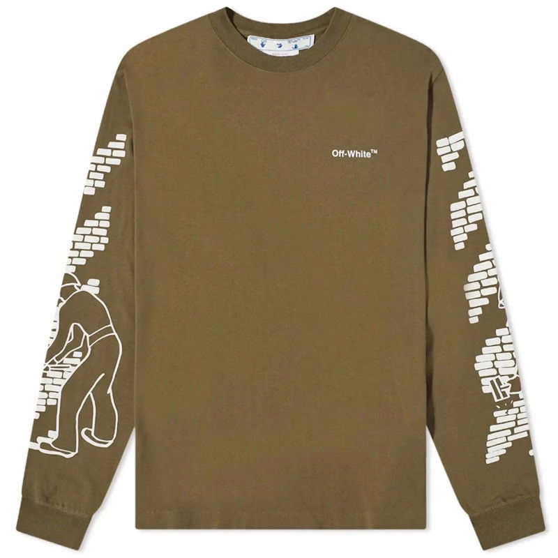 T-shirt Off-White Bricks Skate Long Sleeve T-Shirt Army Green/White Grøn | OMAB064F22JER0055601