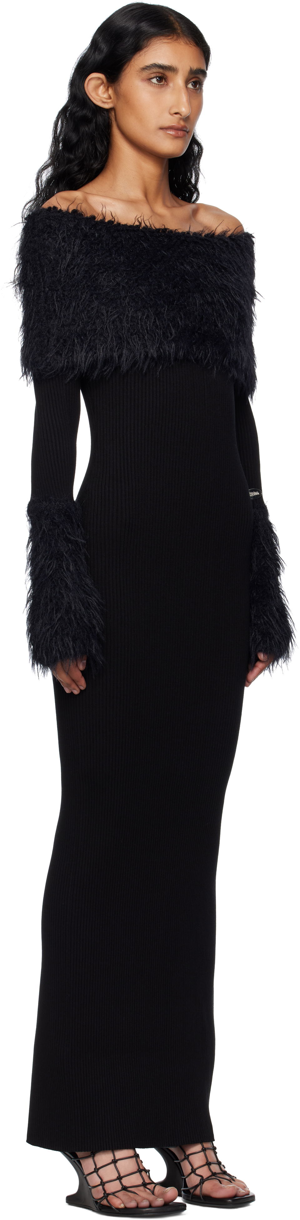 Kjole Jean Paul Gaultier Jean Paul Gaultier Ribbed Off-The-Shoulder Maxi Dress Sort | 25/03-W-DR037-K005-00, 1