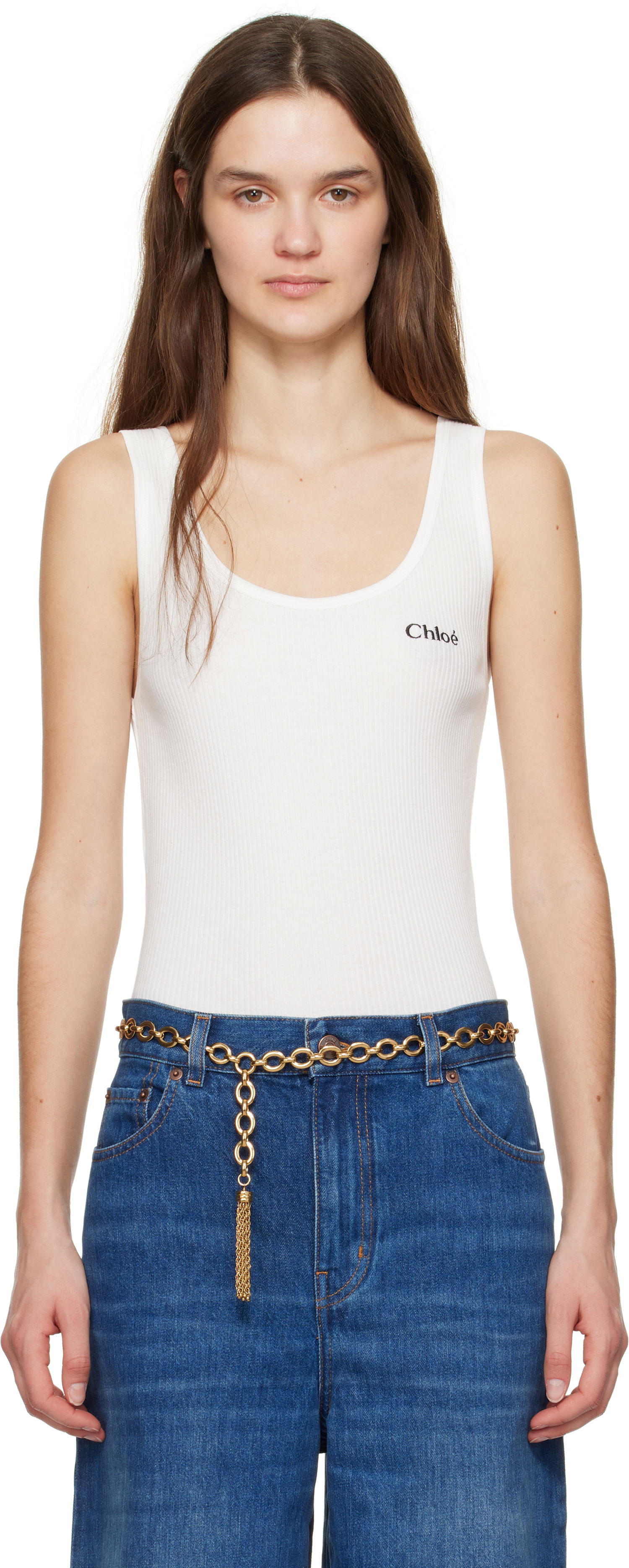 Bælter CHLOÉ Chloé Ribbed Logo Tank Top Metalisk | CH25SJH12180, 0