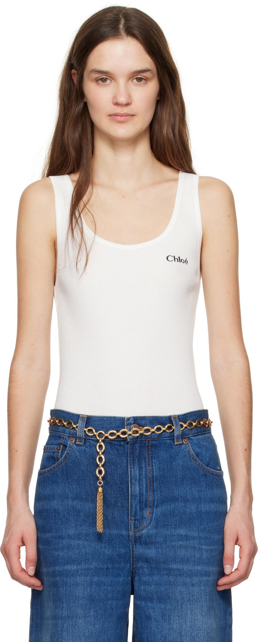 Bælter CHLOÉ Chloé Ribbed Logo Tank Top Metalisk | CH25SJH12180