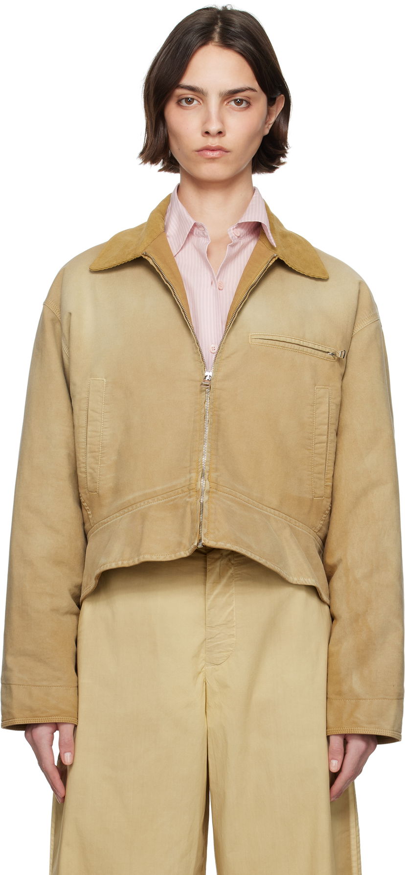 Bomberjakke JW Anderson JW Anderson Curved Hem Workwear Jacket Beige | JK0380-PG1759