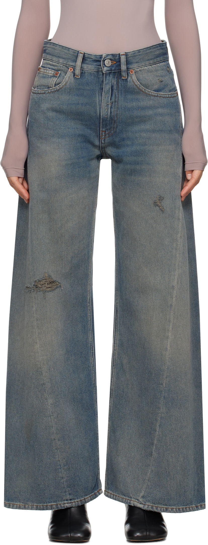 Jeans Maison Margiela MM6 Maison Margiela Distressed Wide-Leg Jeans Blå | S52LA0238 M30017