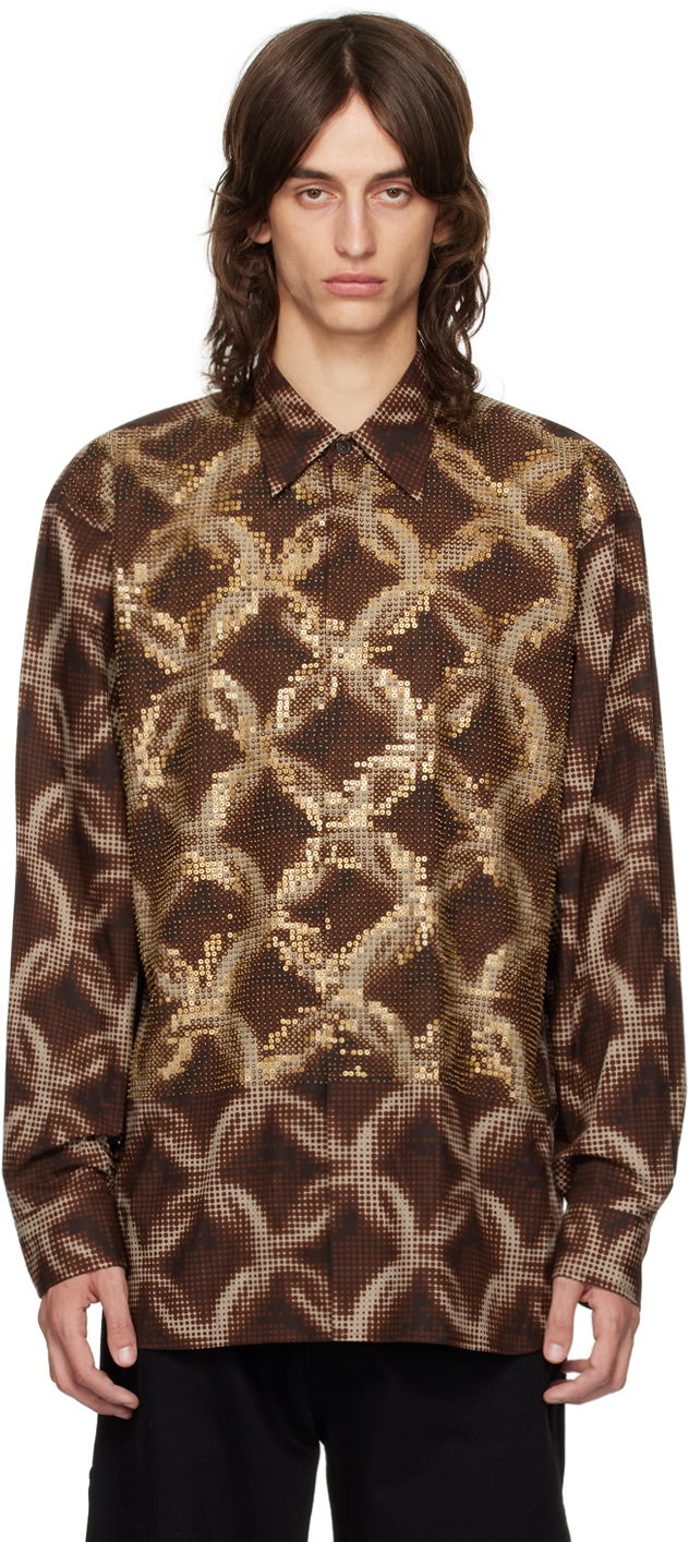 Skjorte Dries Van Noten Beaded Shirt Brun | 242-020745-9000