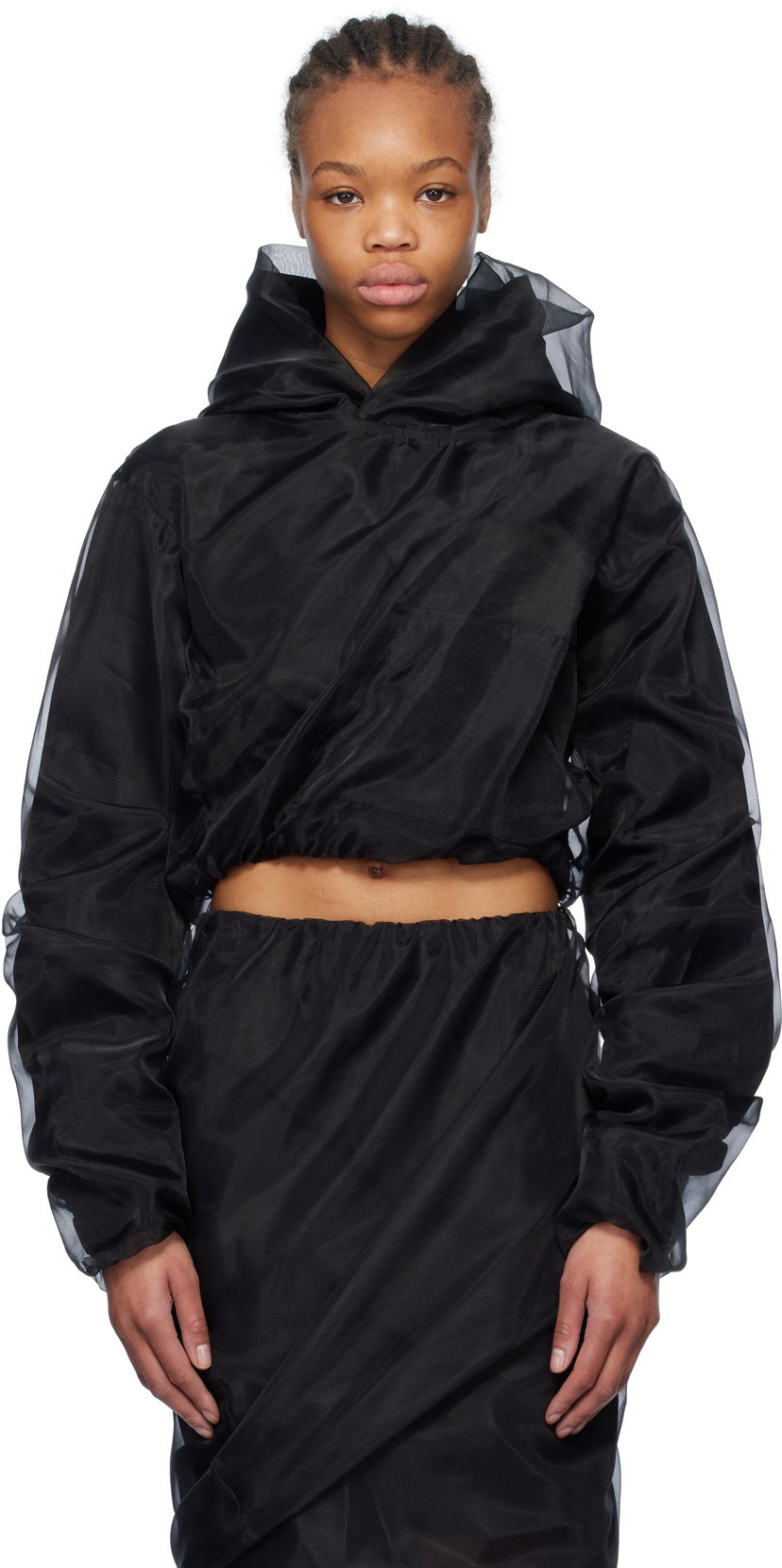 Sweatshirt We11done We11done Layered Cropped Hoodie Sort | WD-BL0-25-117-W-BK