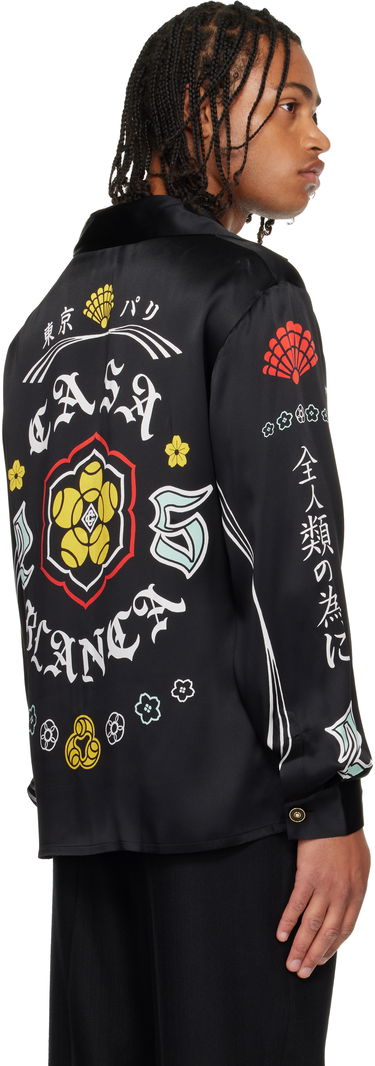 Skjorte Casablanca Emblem Long Sleeve Silk Satin Shirt Sort | U-AW25-SH-021-04-M, 2