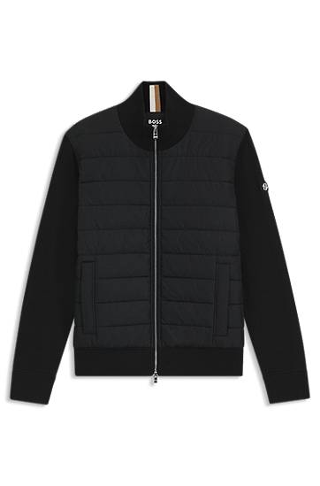 Bomberjakke BOSS Mixed-material jacket with padded front and knitted sleeves Sort | 50549991, 0
