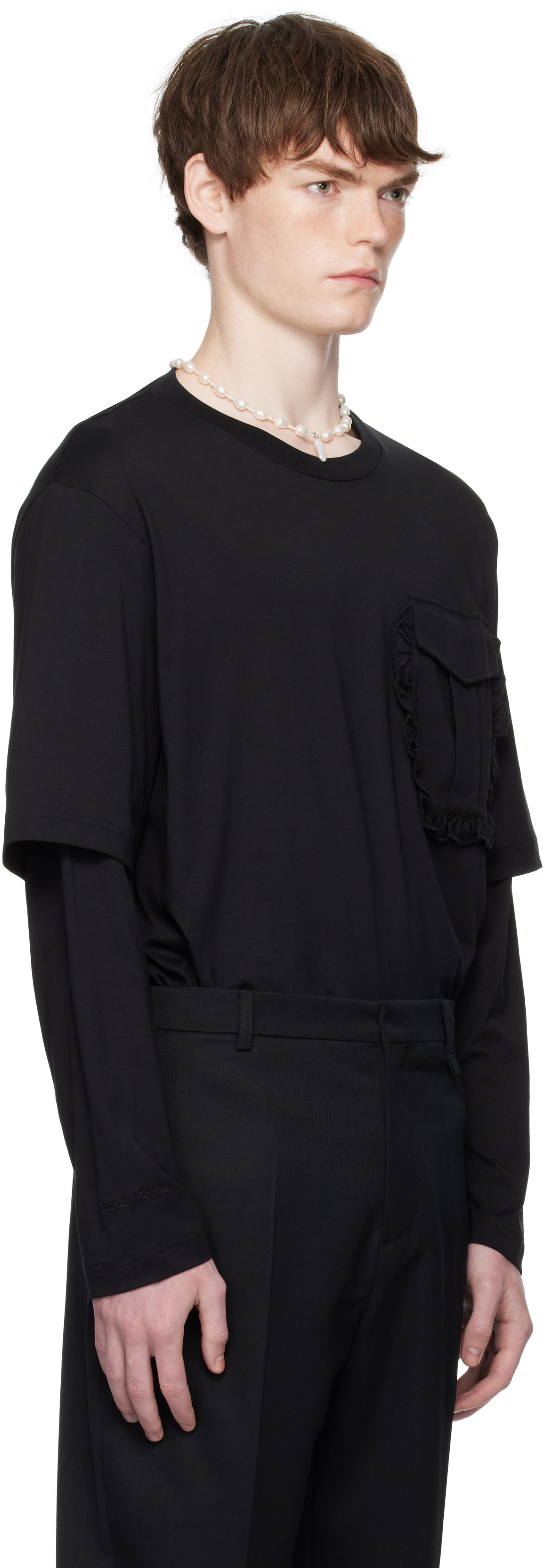 T-shirt Simone Rocha Simone Rocha Layered Ruffle Pocket Long Sleeve T-Shirt Sort | 5379 0553, 1