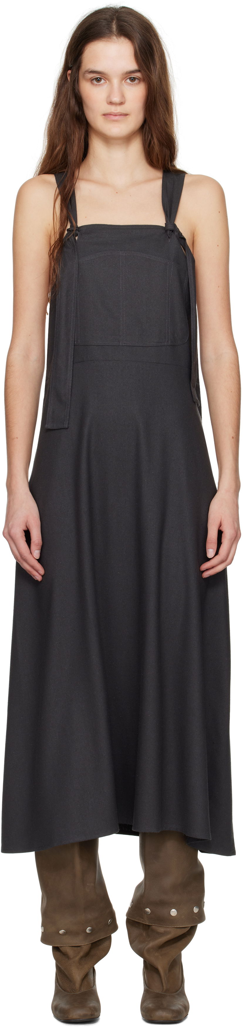 Kjole Baserange Baserange Gren Overalls Midi Dress Grå | DRGRO-WS-SP25